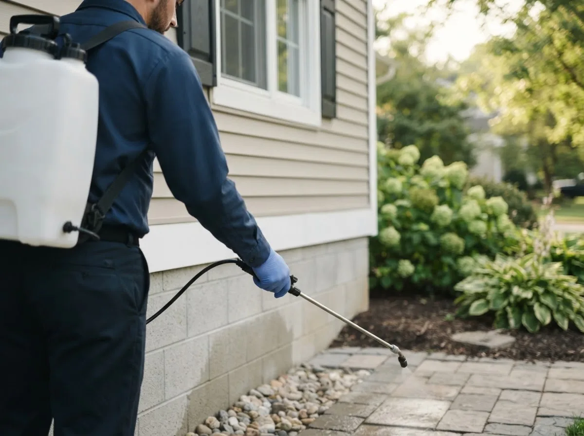 Pest control technician inspecting a home in Bone Gap, IL